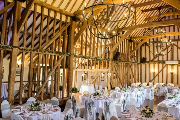 Oak framed room at Crondon Park dressed for a wedding