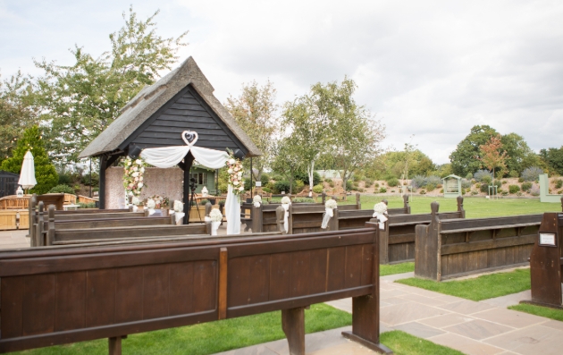 The thatched cart house at The Channels Estate set up for a wedding