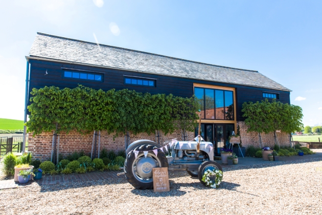 Silver tractor outside The Hare’s Field barn