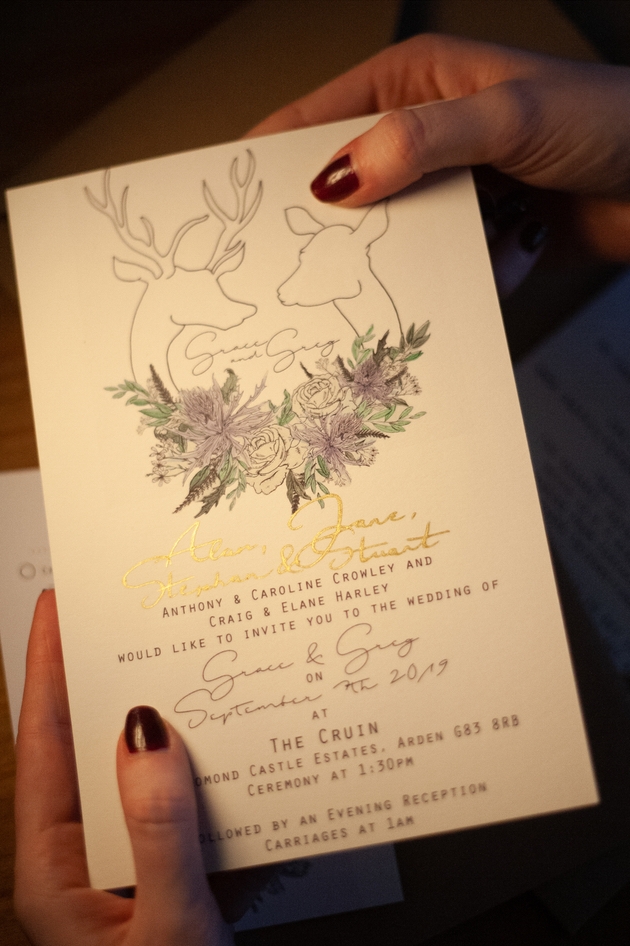 Bespoke wedding stationery with stag and thistle design