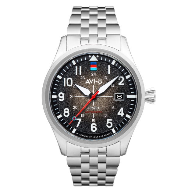 Help for Heroes watch black face, metal silver strap 