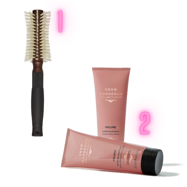 CHRISTOPHE ROBIN PRE-CURVED BLOW DRY BRUSH £83 and GROW GORGEOUS VOLUME BODIFYING SHAMPOO & CONDITIONER DUO £27