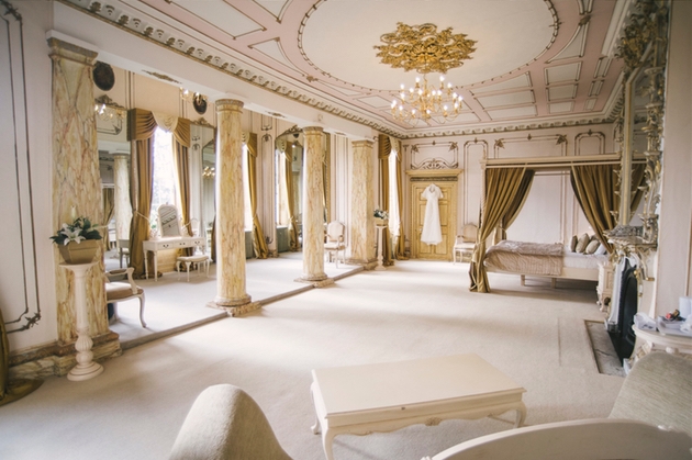 Opulent bridal dressing room at Gosfield Hall wedding venue