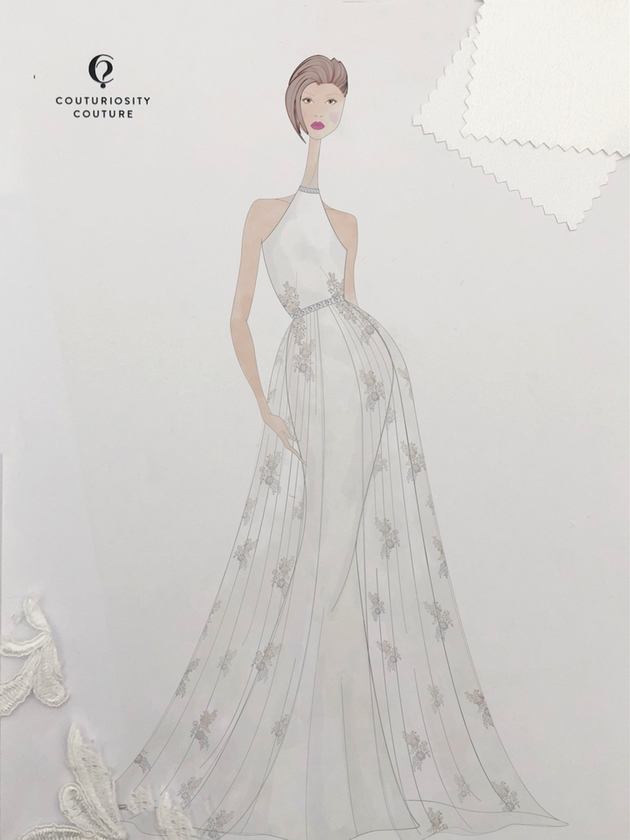 Sketch of a wedding dress design by Essex designer Couturiosity.