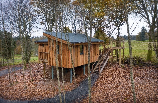 New treehouses at Lanrick treehouse in trees wet day 