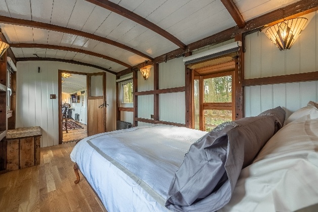 bedroom inside train white and wood detail