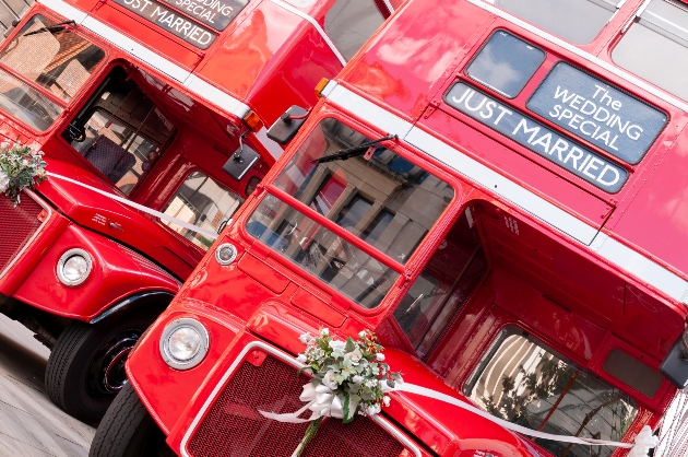 red wedding double decker busses