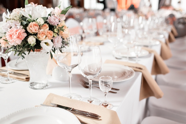 simple wedding breakfast setting plain colours