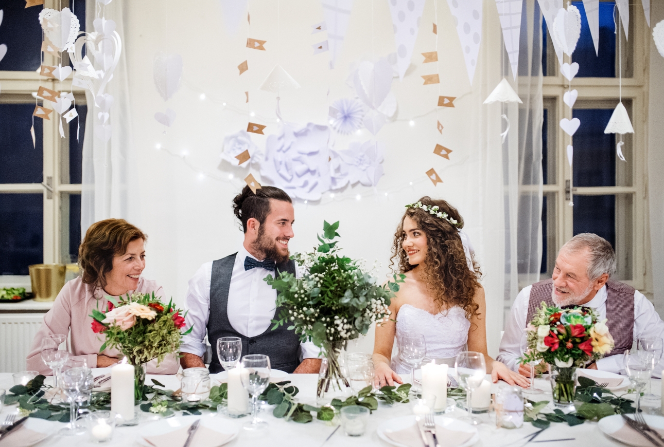 top table of wedding couple and their parents