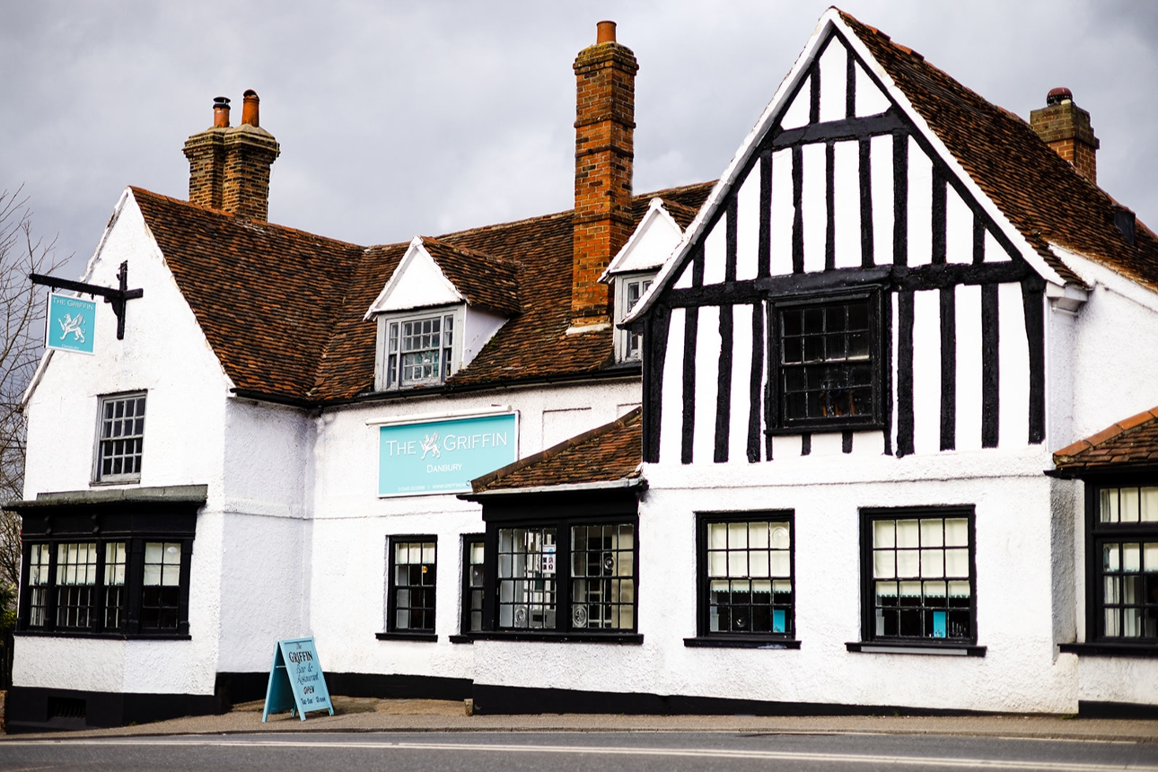 black and white tudor style pub front