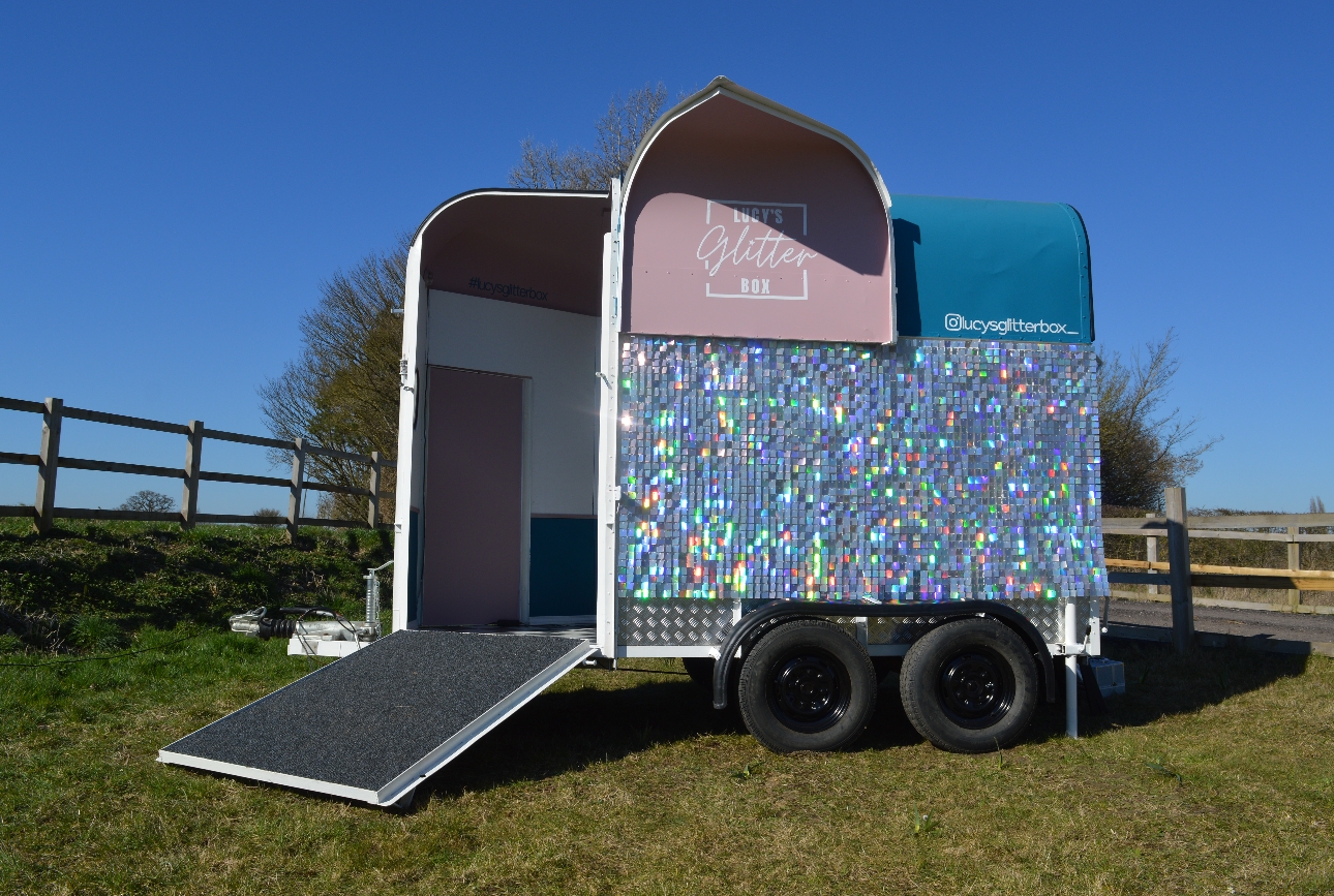 glitter covered horse box