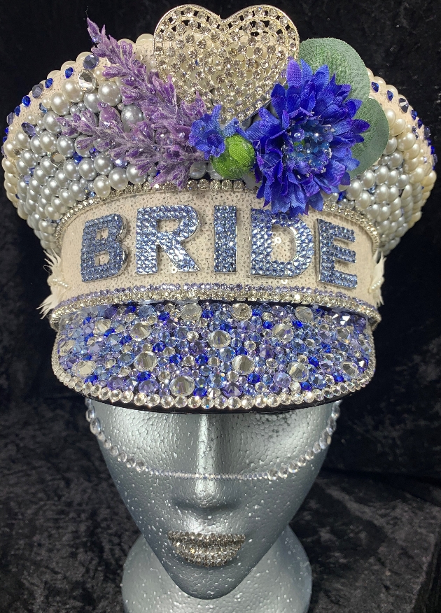 blue and clear crystal jewelled hat