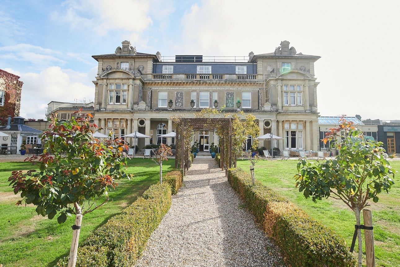 Down Hall building frontage with formal gardens