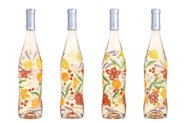 floral decorated bottles of rose wine