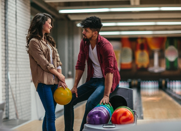 couple on a date ten pin bowling