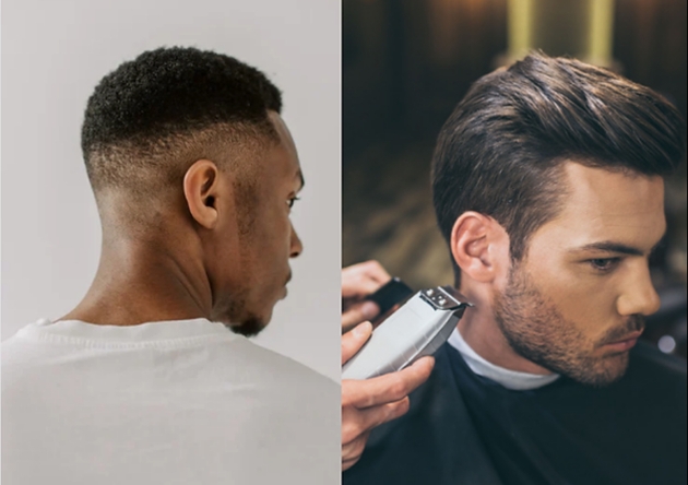 two images of men getting hair shaved