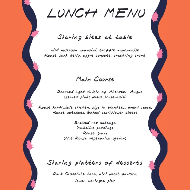 Houchins Pop Up Sunday Lunch menu infographic