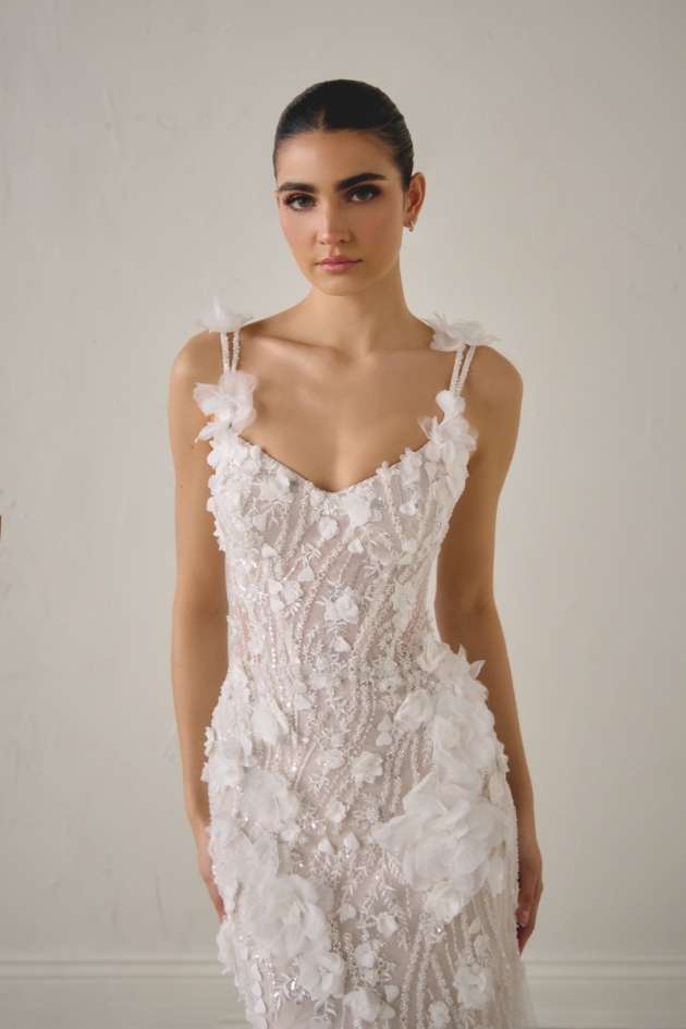 woman in very lacy wedding dress