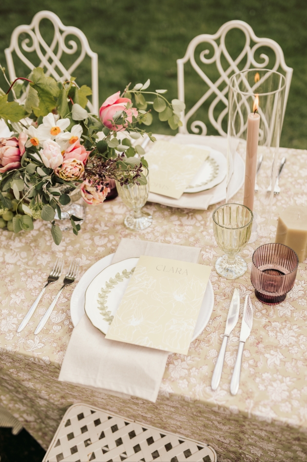table setting at outside wedding
