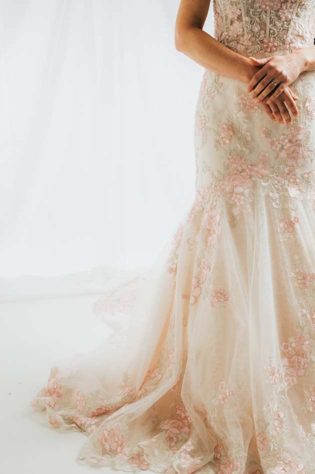 close up of embroidered bridal gown