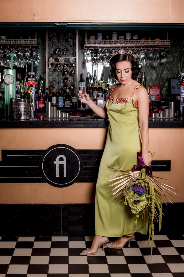 art deco vintage bride in green dress