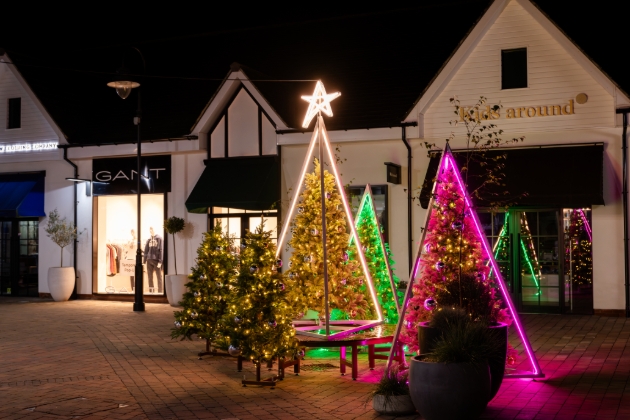 Neon christmas trees at Braintree Village 
