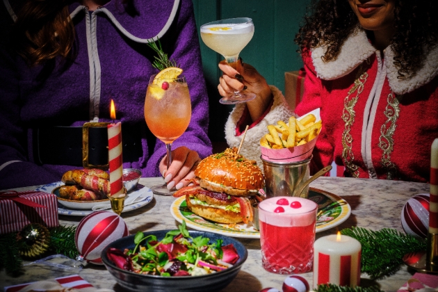 festive burger and cocktails